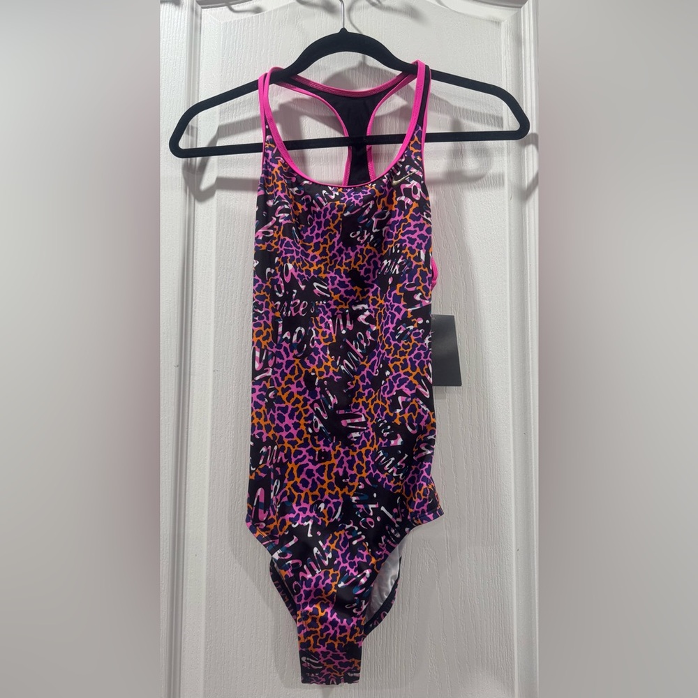 Nike girl Multicolor Leopard Print one piece bathing suit, size XL